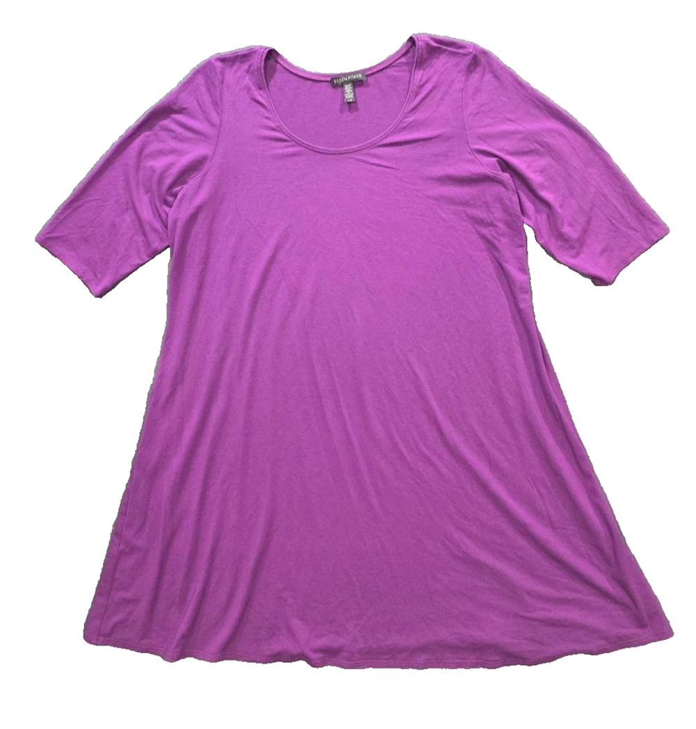 Eileen Fisher Tunic Top Womens Jerse Scoop Neck Short Sleeve Stretch L/G A010608